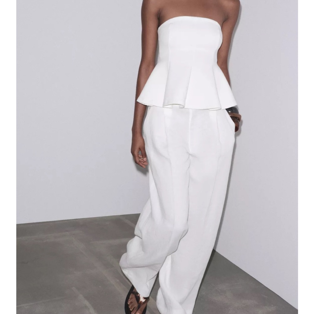 Zara White Peplum Strapless Top